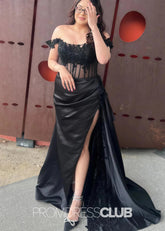 Hermosa |Long Black Prom Dresses Near Me With Mermaid Off Shoulder Lace Sequins High Split - Price #price_variant_lowest# - Black - PromDressClub